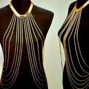 Body Chain Jewelry Necklace Chain Alloy Long Style Chest Bikini Cover Sexy Gold